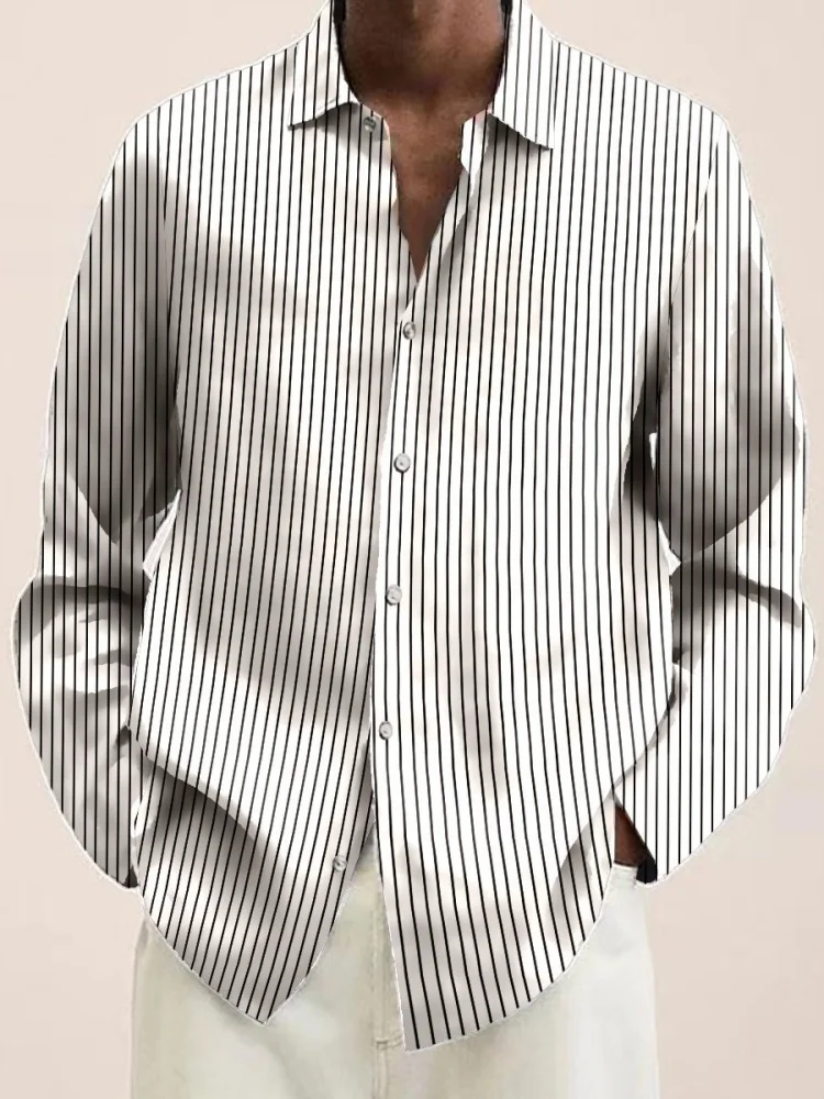 Мужские полосатые рубашки с длинным рукавом, модные трендовые базовая рубашка с отложным воротником, оверсайз, праздничные осенние однобортные шикарные туники
Мужские полосатые рубашки с длинным рукавом, модные трендовые базовая рубашка с отложным воротником, оверсайз, праздничные осенние однобортные шикарные туники