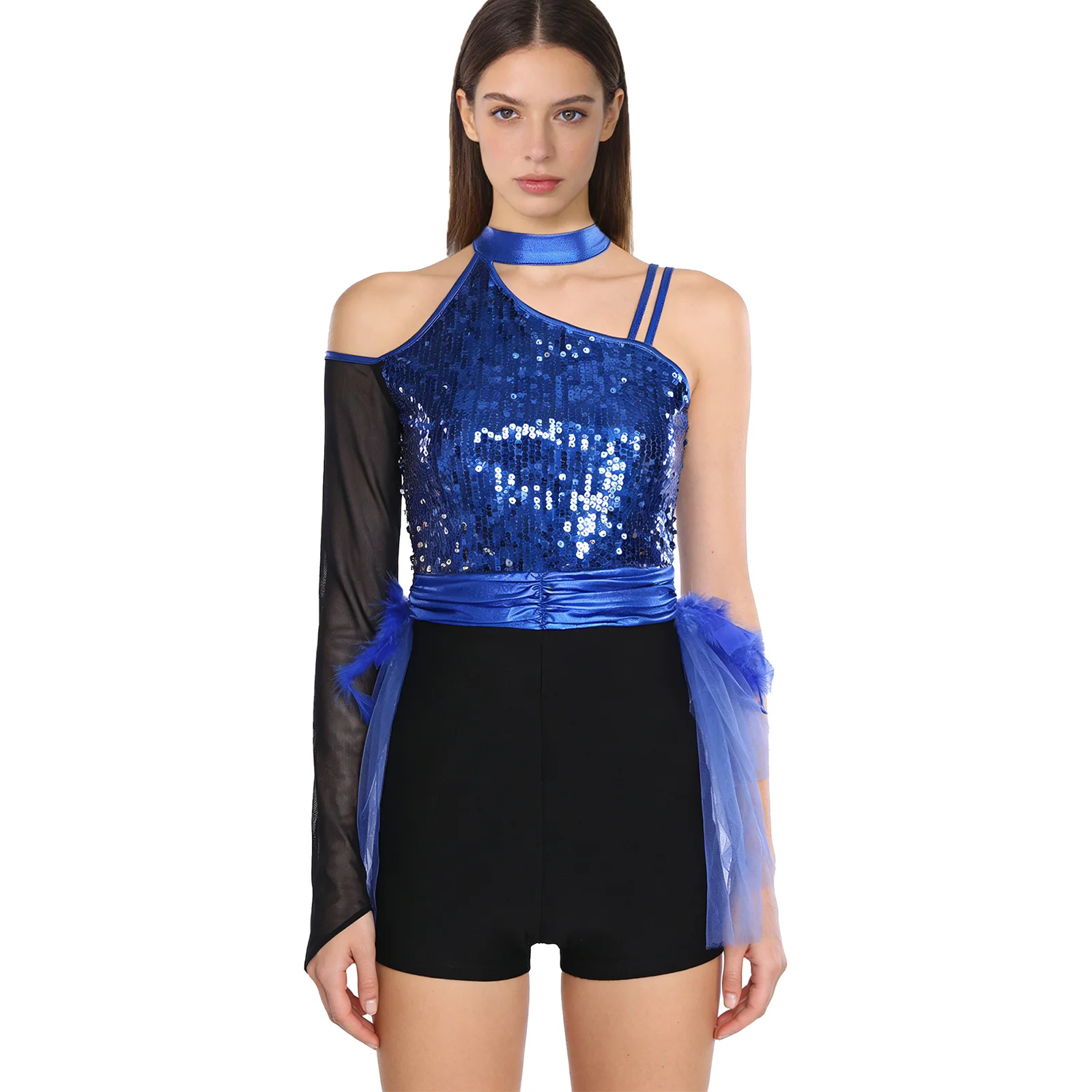 Женский боди для испанских танцев на одно плечо, блестящий тюлевой комбинезон с блестками и перьями, костюм для бальных танцев, джаза, латинского танго, чачи, танцевальный костюм
Женский боди для испанских танцев на одно плечо, блестящий тюлевой комбинезон с блестками и перьями, костюм для бальных танцев, джаза, латинского танго, чачи, танцевальный костюм