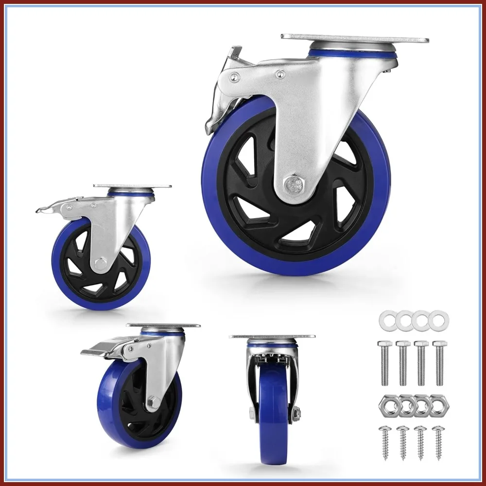 5 Inch Swivel Caster Wheels Set of 4, 1760LBS Heavy Duty Locking Casters with Brake for Workbench Furniture Cart
5 Inch Swivel Caster Wheels Set of 4, 1760LBS Heavy Duty Locking Casters with Brake for Workbench Furniture Cart