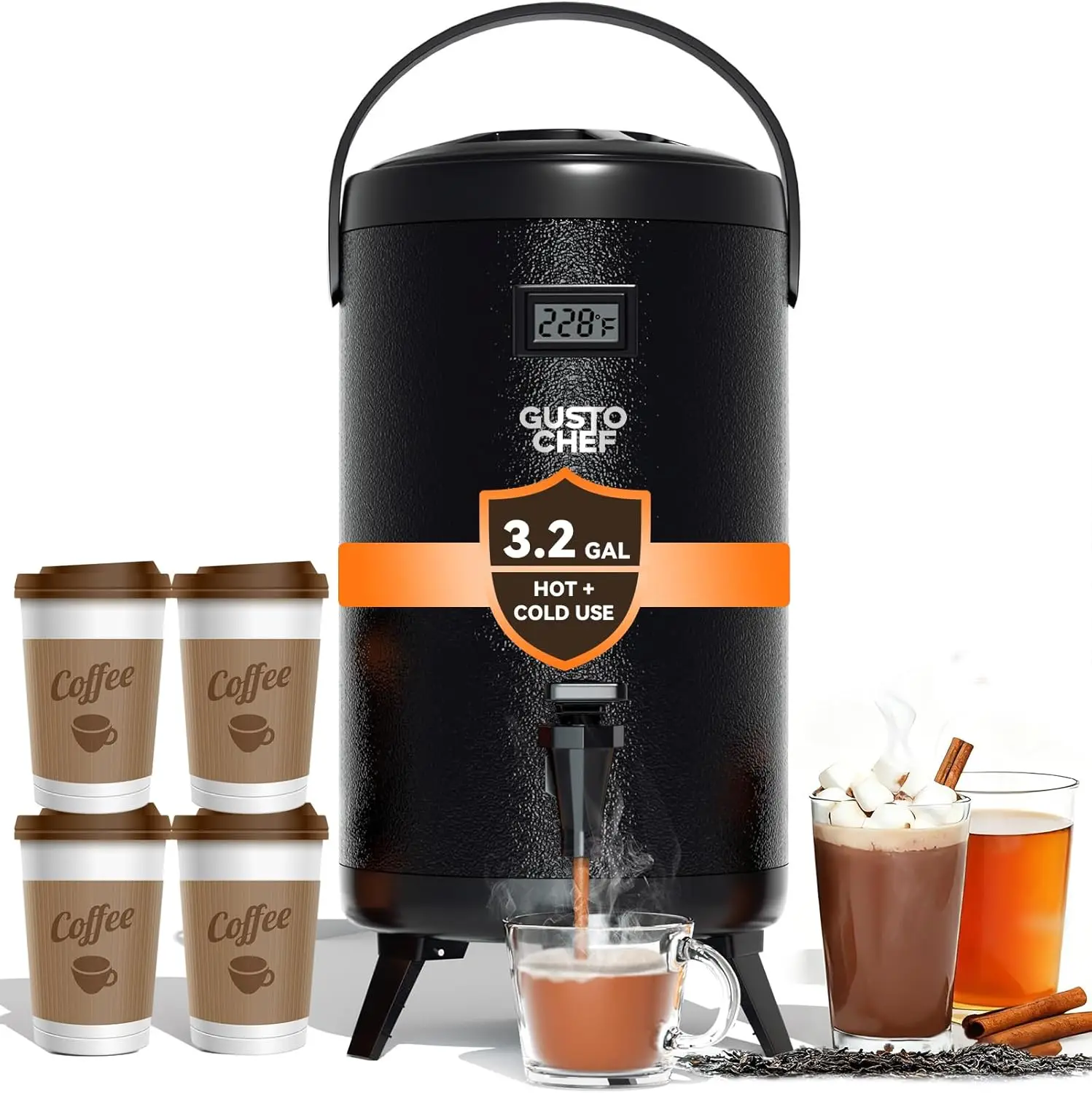 Insulated Beverage Dispenser 3 Gallon,Hot&Cold Drink Dispenser with Spigot,LCD Thermometer,Stainless
Insulated Beverage Dispenser 3 Gallon,Hot&Cold Drink Dispenser with Spigot,LCD Thermometer,Stainless