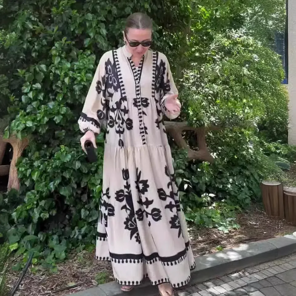 Summer New Vintage Pattern Casual Long Sleeve Dress Women's Overhead Print Retro Design High Waist Polyester Fiber Gown
Summer New Vintage Pattern Casual Long Sleeve Dress Women's Overhead Print Retro Design High Waist Polyester Fiber Gown