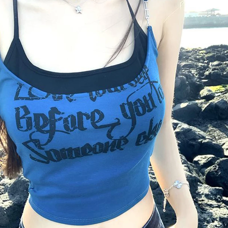 Fashion Y2K Letter Print Camisole Women's Sexy Sleeveless Slim Fake Two Pieces Tank Top
Fashion Y2K Letter Print Camisole Women's Sexy Sleeveless Slim Fake Two Pieces Tank Top