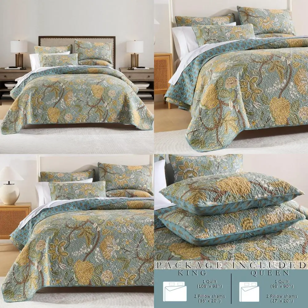 Vintage Branch Floral Cotton Bedspread Set, Reversible Comforter in Rustic Sage Green
Vintage Branch Floral Cotton Bedspread Set, Reversible Comforter in Rustic Sage Green