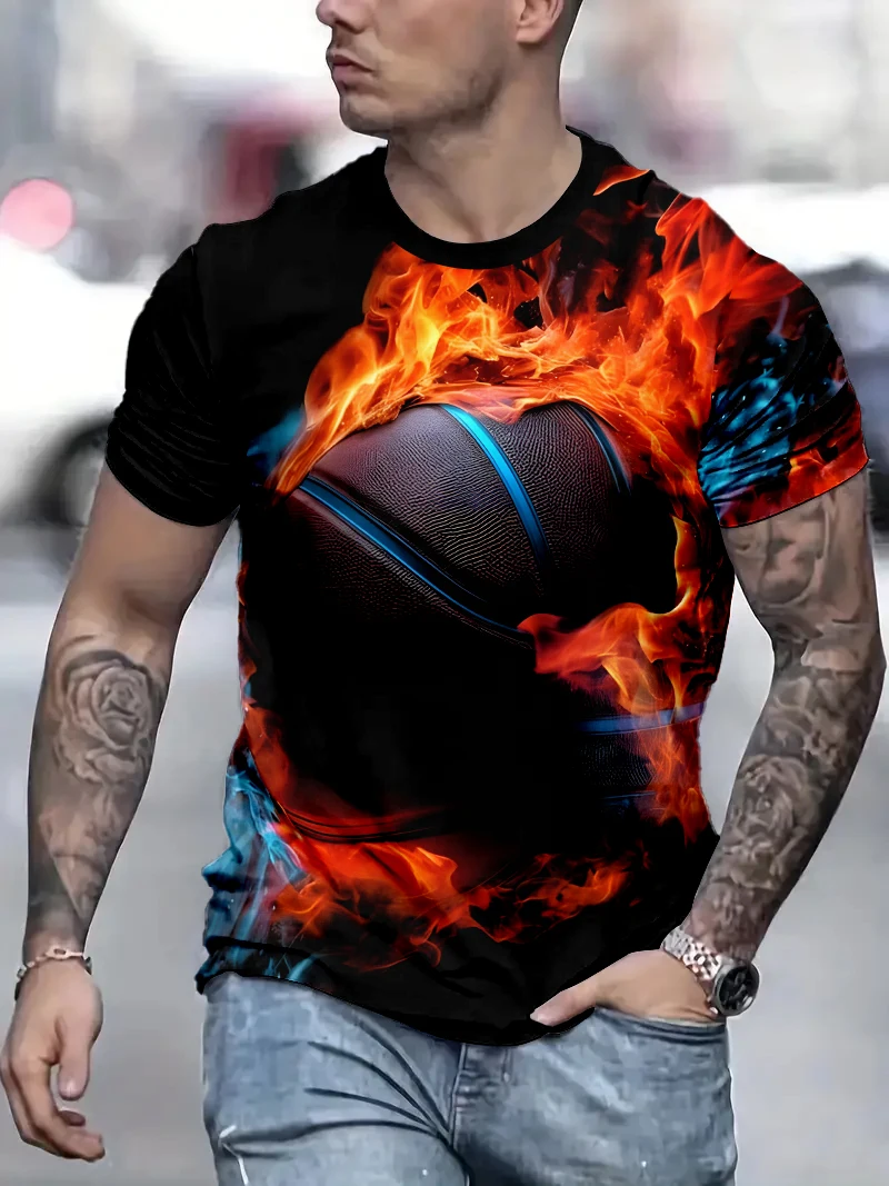 Summer hot selling flame basketball pattern 3D printed men's short sleeved round neck top loose casual T-shirt
Summer hot selling flame basketball pattern 3D printed men's short sleeved round neck top loose casual T-shirt