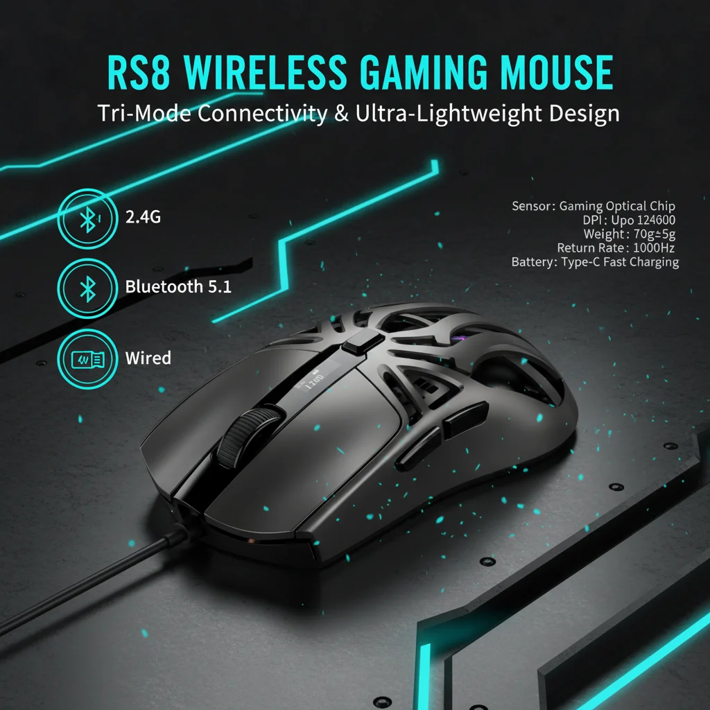 SMAILWOLF RS8 70g Lightweight Gaming Mouse USB Receiver Type-C 1000Hz Return Rate Compatible Mac Windows Android
SMAILWOLF RS8 70g Lightweight Gaming Mouse USB Receiver Type-C 1000Hz Return Rate Compatible Mac Windows Android