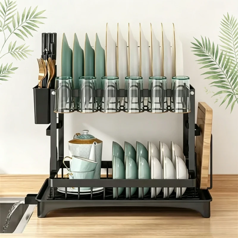 2-Tier Space-Saving Dish Drying Rack with Drainboard, Kitchen Countertop Dish Storage Organizer
2-Tier Space-Saving Dish Drying Rack with Drainboard, Kitchen Countertop Dish Storage Organizer