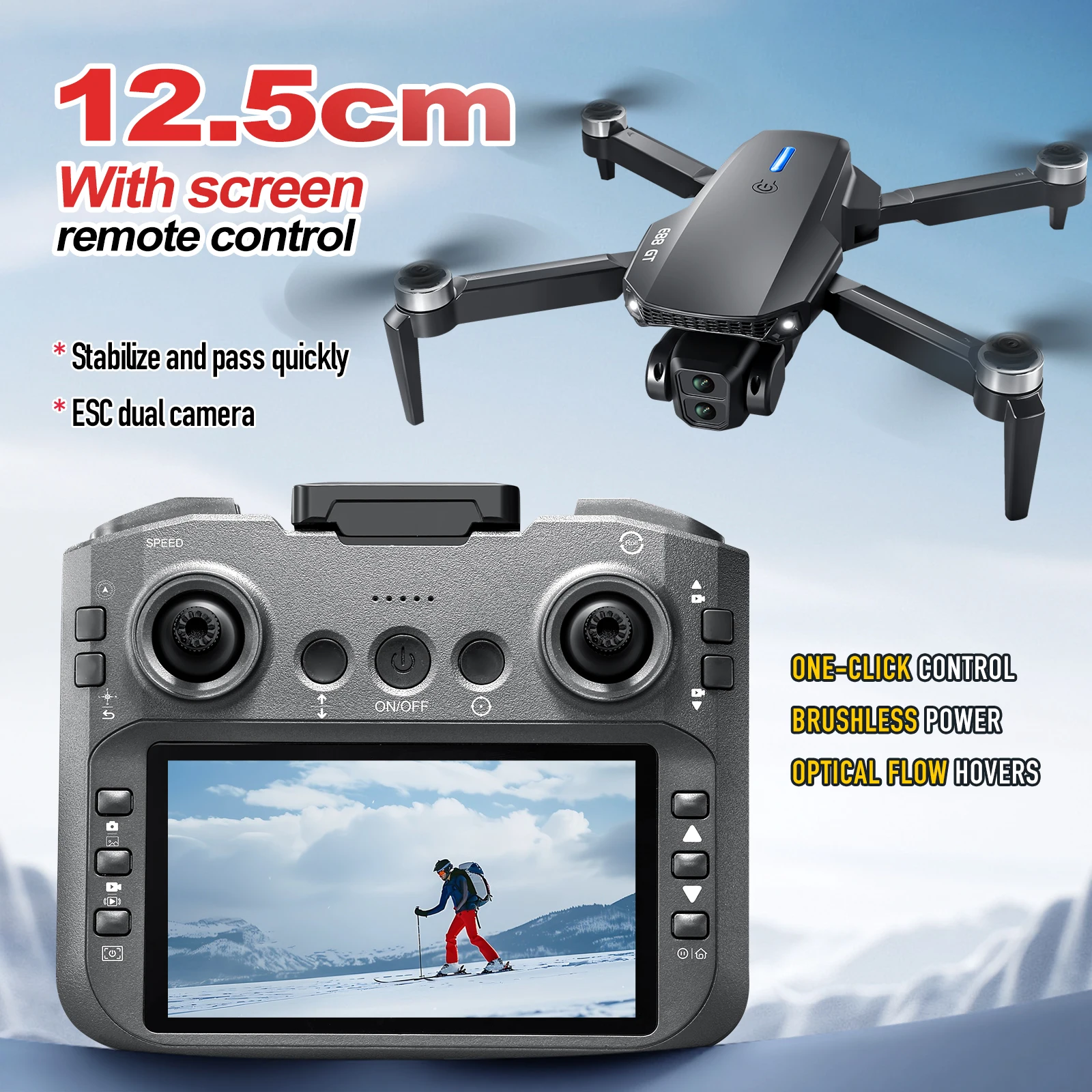 E88 GT Brushless Drone With 12.5 Large Screen Control Remote Control Dual Camera FPV HD Aerial Photography Quadcopter Dron Toy
E88 GT Brushless Drone With 12.5 Large Screen Control Remote Control Dual Camera FPV HD Aerial Photography Quadcopter Dron Toy