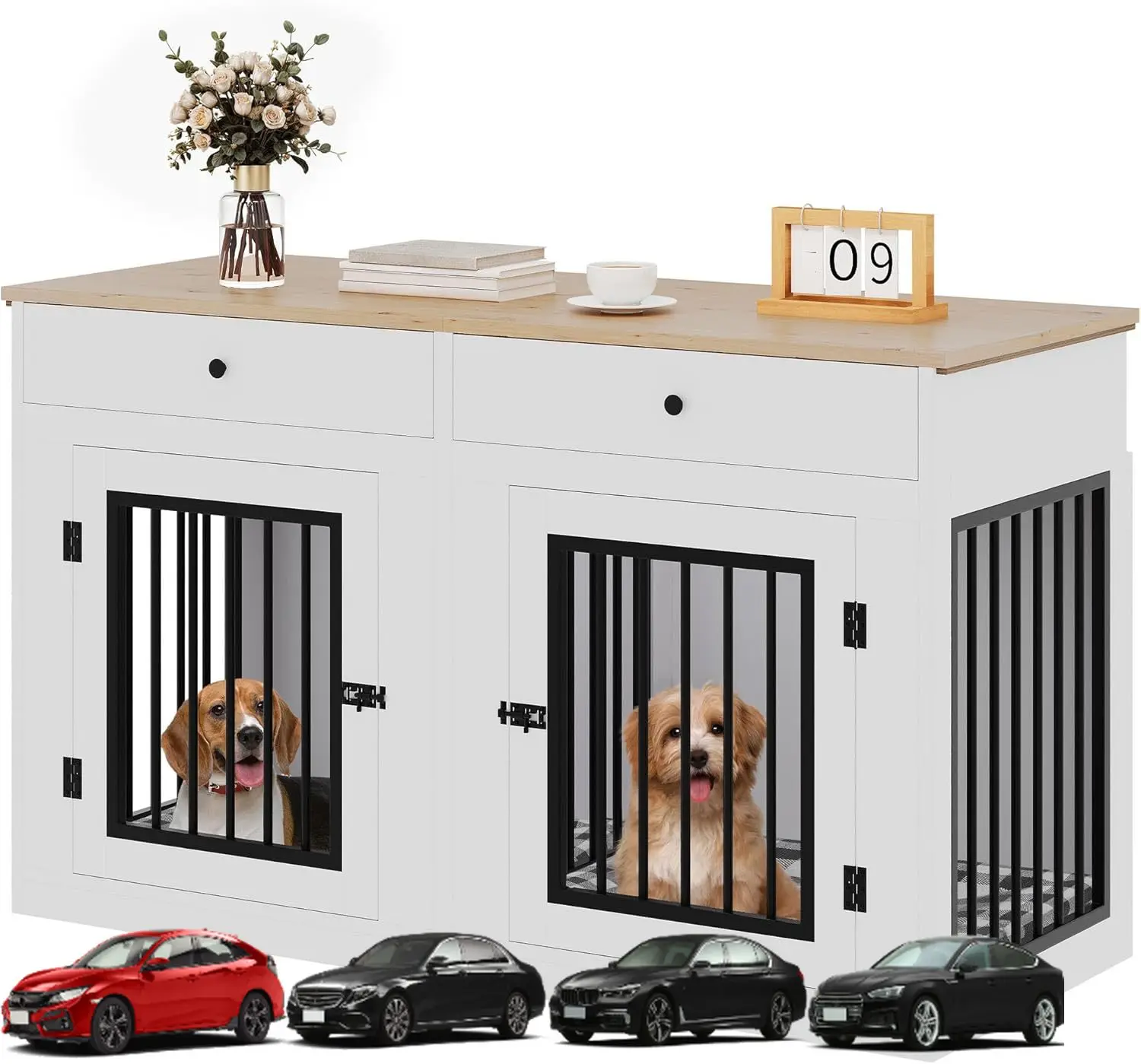 YITAHOME 60" Wooden Dog Crate Furniture with Removable Divider & Storage Drawers, Double Door Kennel with Locks for Medium and L
YITAHOME 60" Wooden Dog Crate Furniture with Removable Divider & Storage Drawers, Double Door Kennel with Locks for Medium and L