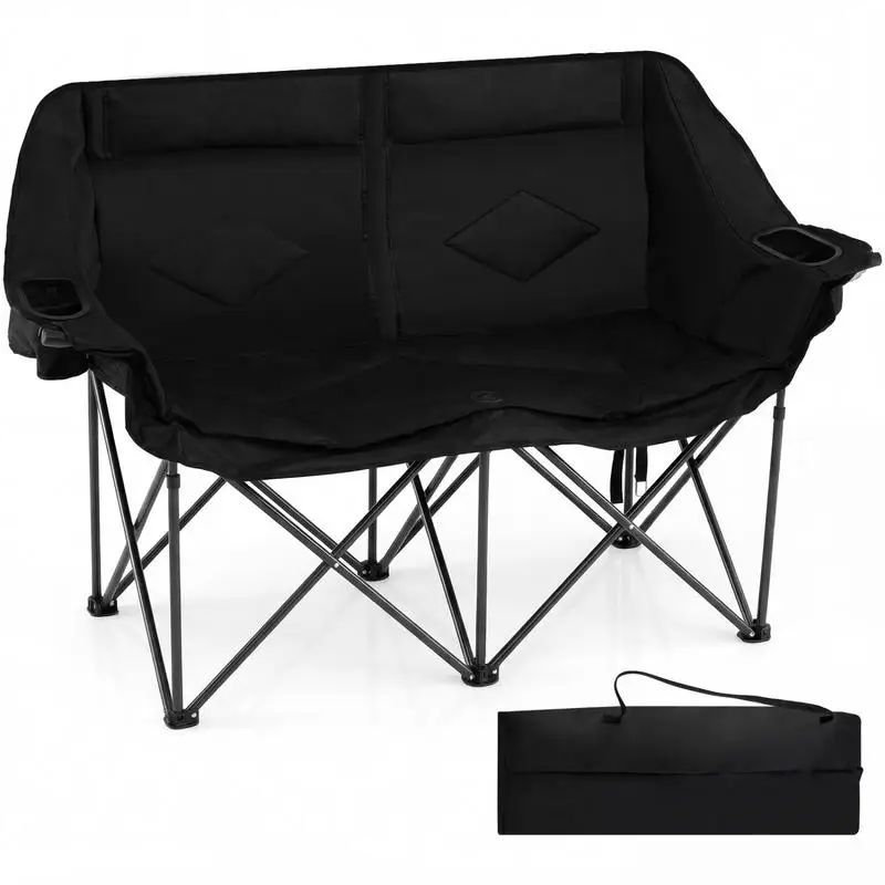 Double Camping Chair with Cup Holders Glass Racks and Mesh Pockets-Black
Double Camping Chair with Cup Holders Glass Racks and Mesh Pockets-Black