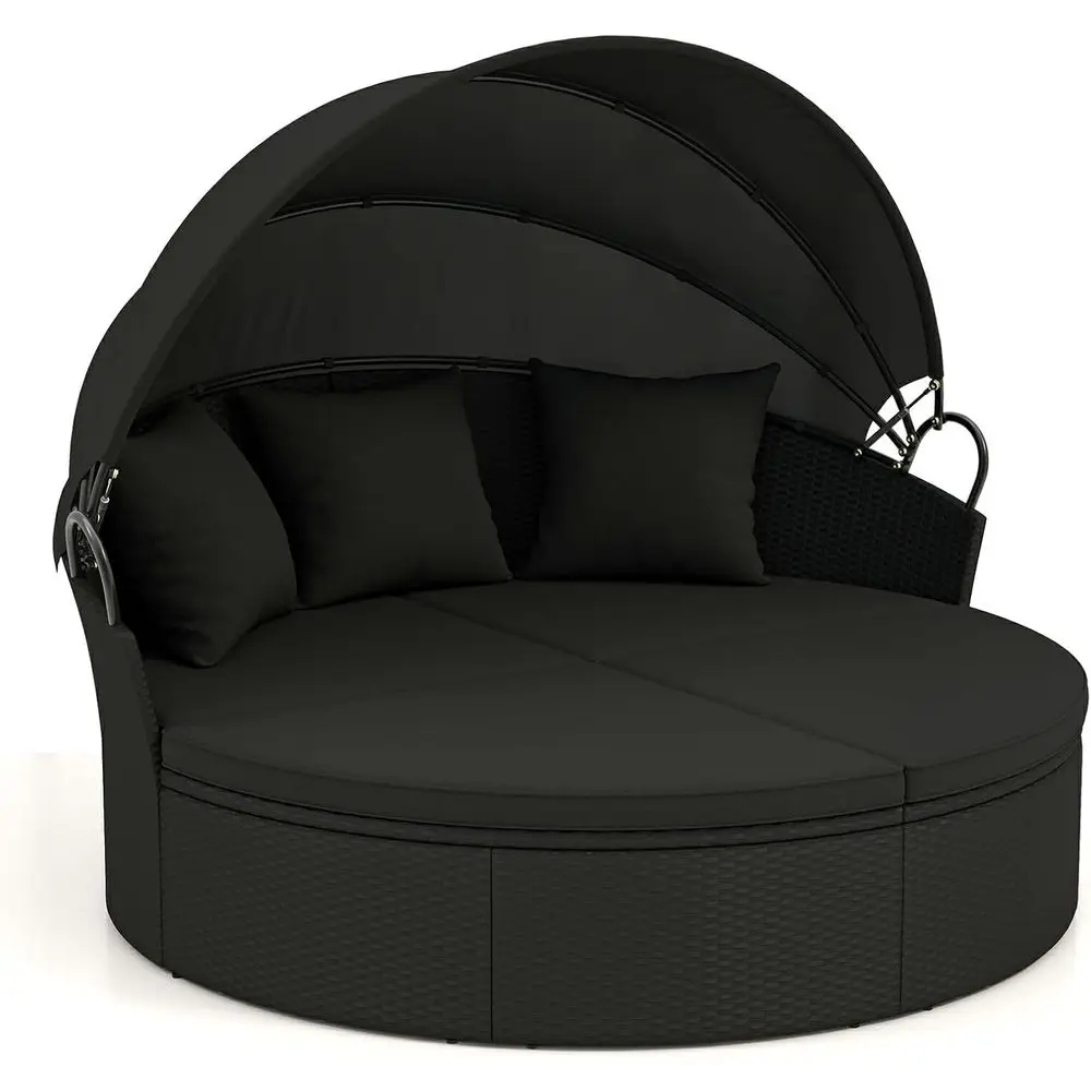 Round Outdoor Daybed with Cushions, Retractable Sofa, Rattan Sunbed, and Garden Patio Furniture Set in Black
Round Outdoor Daybed with Cushions, Retractable Sofa, Rattan Sunbed, and Garden Patio Furniture Set in Black