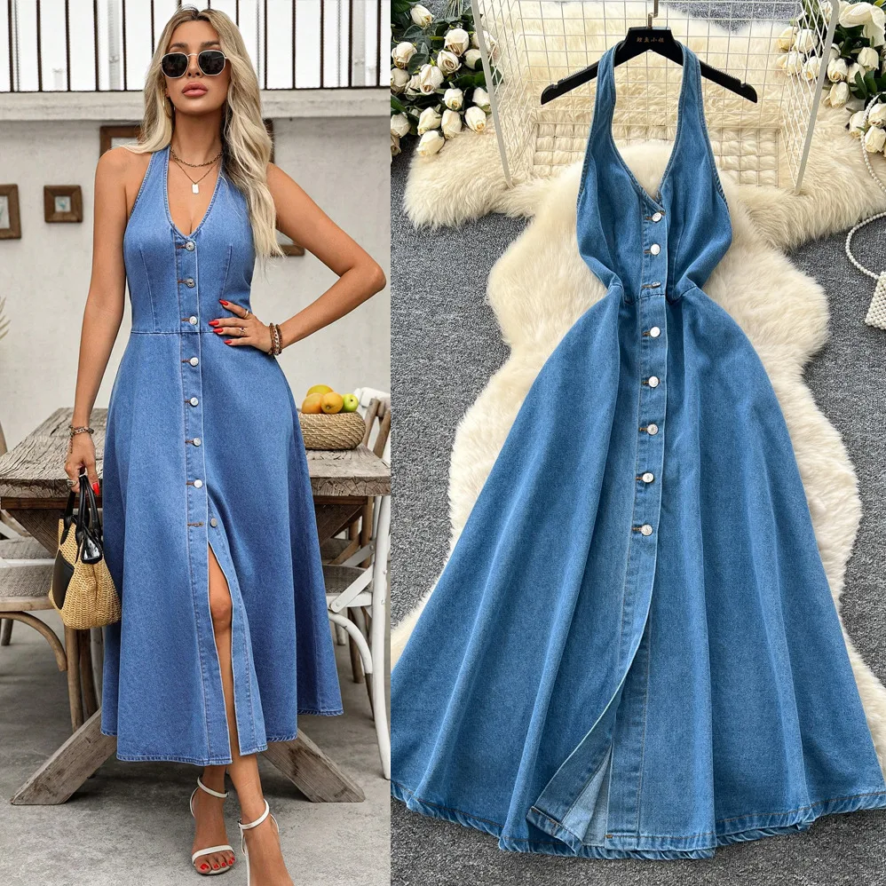 Women Backless Denim Dresses A Line Solid Dress Ankle Lenth Sleeveless Single Breasted Slim Fit Office Lady Casual 2026 Summer
Women Backless Denim Dresses A Line Solid Dress Ankle Lenth Sleeveless Single Breasted Slim Fit Office Lady Casual 2026 Summer