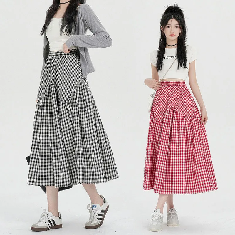 Elegant Women Country-Style Design Sense Literary Retro Checkered High Waist ALine Skirt Splicing Big Swing Umbrella Long Skirt
Elegant Women Country-Style Design Sense Literary Retro Checkered High Waist ALine Skirt Splicing Big Swing Umbrella Long Skirt