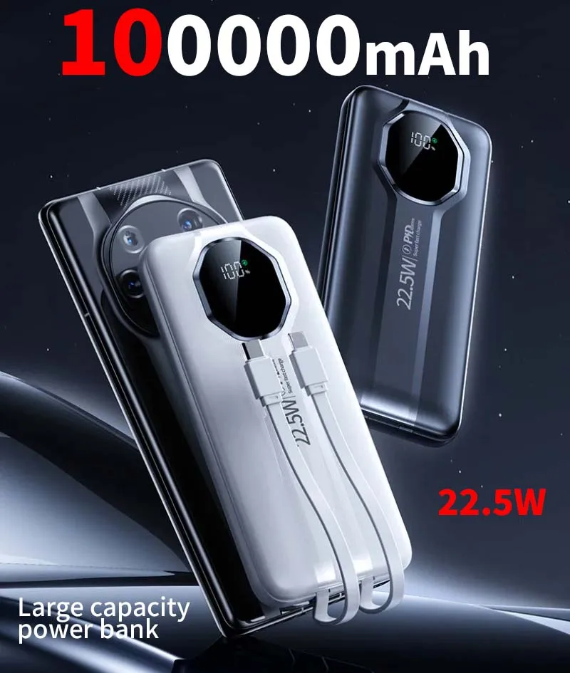 Xiaomi 22.5W 100000mAhBuilt-in cable High Capacity Power Bank Fast Charging Powerbank Portable Battery Charge For iPhone Samsung
Xiaomi 22.5W 100000mAhBuilt-in cable High Capacity Power Bank Fast Charging Powerbank Portable Battery Charge For iPhone Samsung