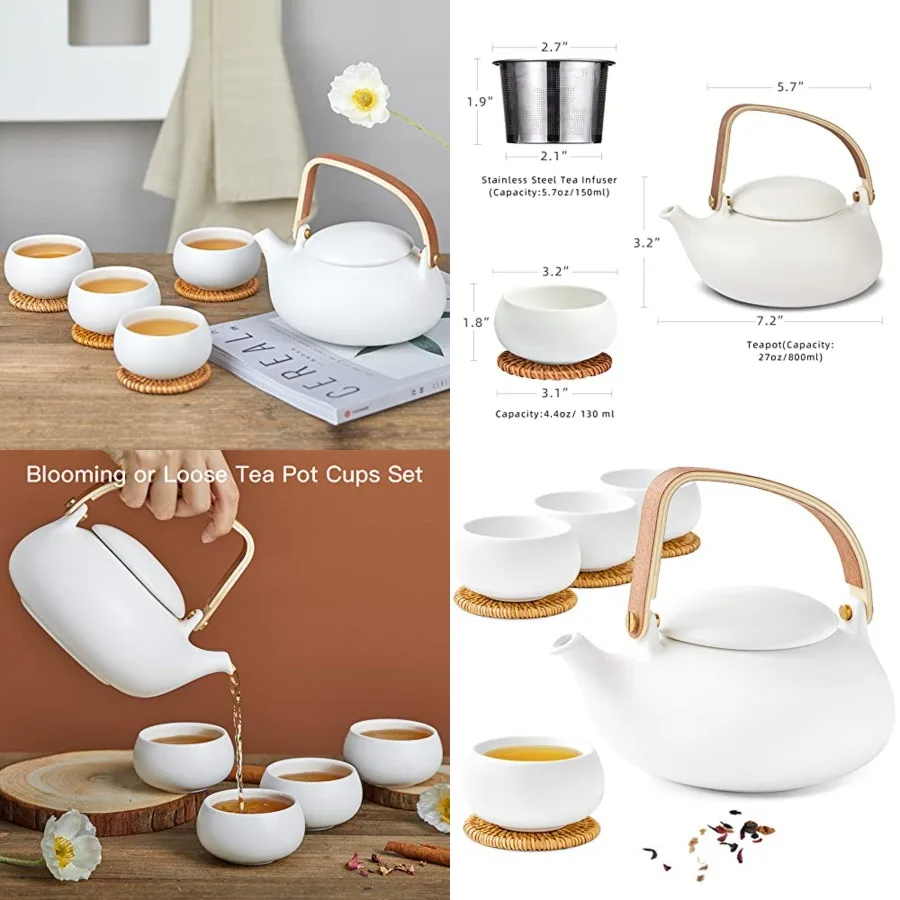 Modern Japanese Tea Set, 27 oz Ceramic Japanese Teapot with Fine Stainers and 4 Cups for Loose Leaf Tea Steeper, Wood Handle Ma
Modern Japanese Tea Set, 27 oz Ceramic Japanese Teapot with Fine Stainers and 4 Cups for Loose Leaf Tea Steeper, Wood Handle Ma