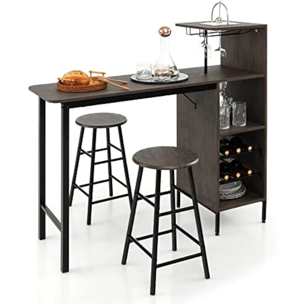 Bar Table and Chairs Set for 2, Counter Height Dining Table Set with Shelves, Cup Holder & Wine Rack, Breakfast Table & Chair S
Bar Table and Chairs Set for 2, Counter Height Dining Table Set with Shelves, Cup Holder & Wine Rack, Breakfast Table & Chair S