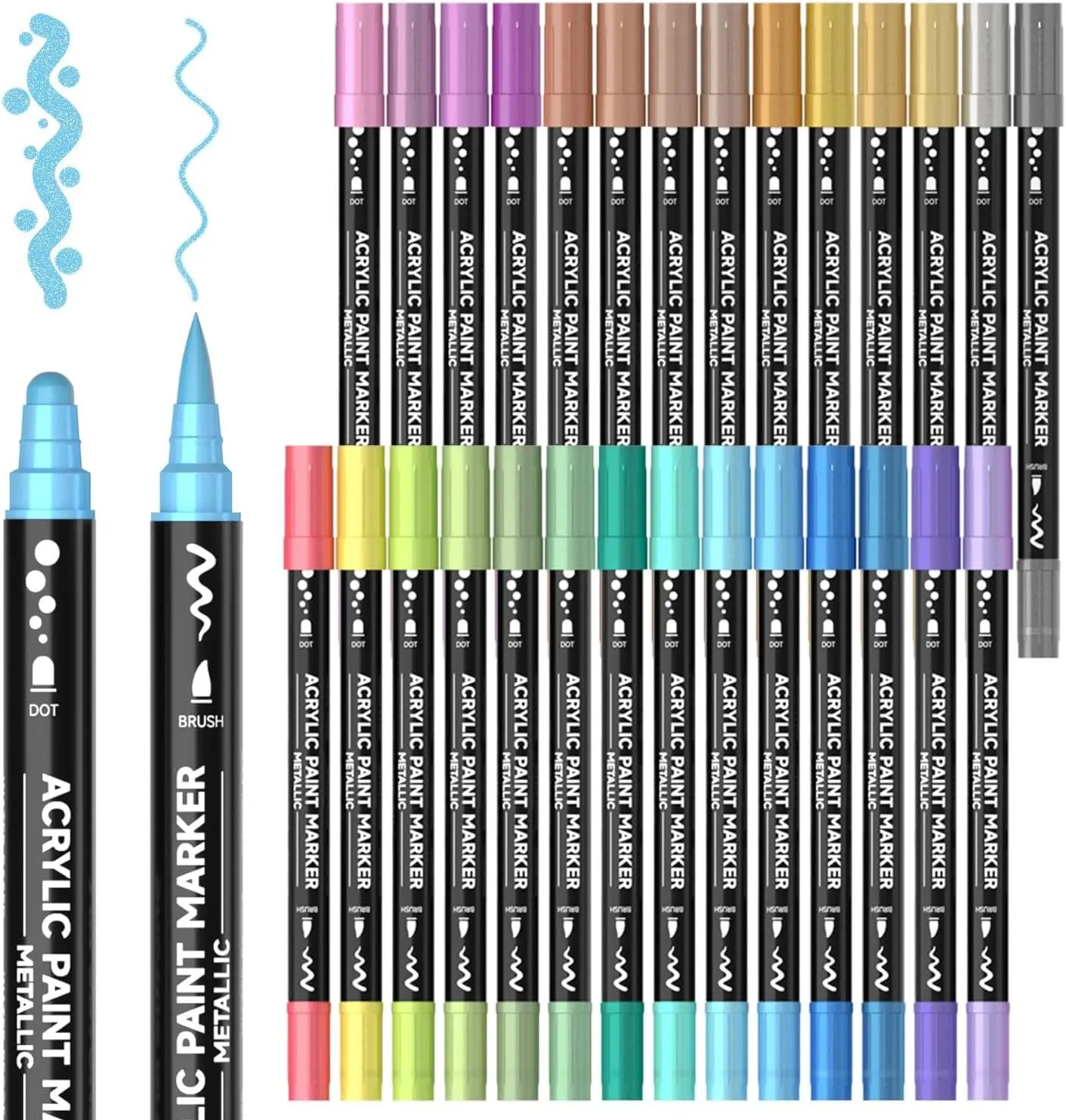 28 Metallic Colors Dual Tip Acrylic Paint Markers, Brush and Dot Tips for Rock, Ceramic, Wood, Canvas, Glass, DIY Crafts
28 Metallic Colors Dual Tip Acrylic Paint Markers, Brush and Dot Tips for Rock, Ceramic, Wood, Canvas, Glass, DIY Crafts