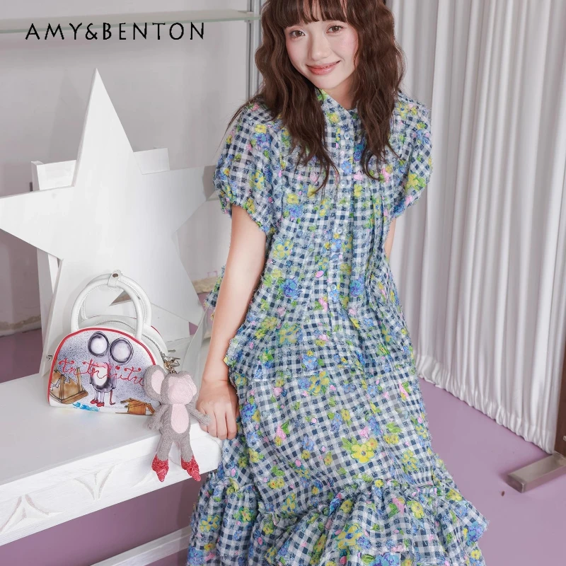 Retro Blue White Plaid Floral Print Women's Shirt 2025 Summer Original Sweet Loose Thin Medium Long Skirt Two-piece Suit Ladies
Retro Blue White Plaid Floral Print Women's Shirt 2025 Summer Original Sweet Loose Thin Medium Long Skirt Two-piece Suit Ladies