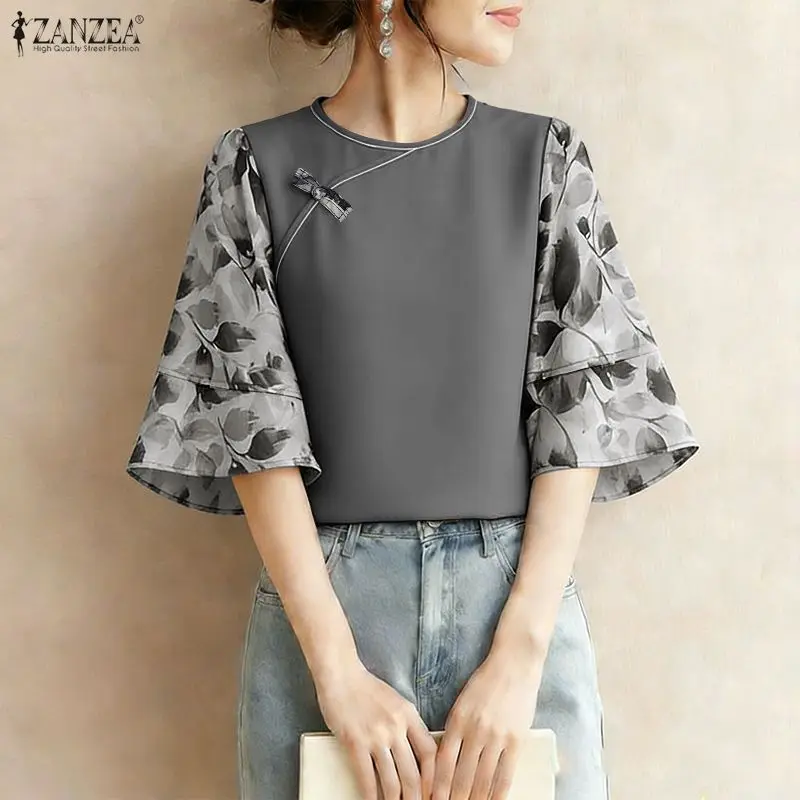 ZANZEA Women's Contrast-Color Blouses Vintage Frog-Button O-Neck Floral Printed 3/4 Flare Sleeve Blouse Summer Woman Clothes 3XL
ZANZEA Women's Contrast-Color Blouses Vintage Frog-Button O-Neck Floral Printed 3/4 Flare Sleeve Blouse Summer Woman Clothes 3XL