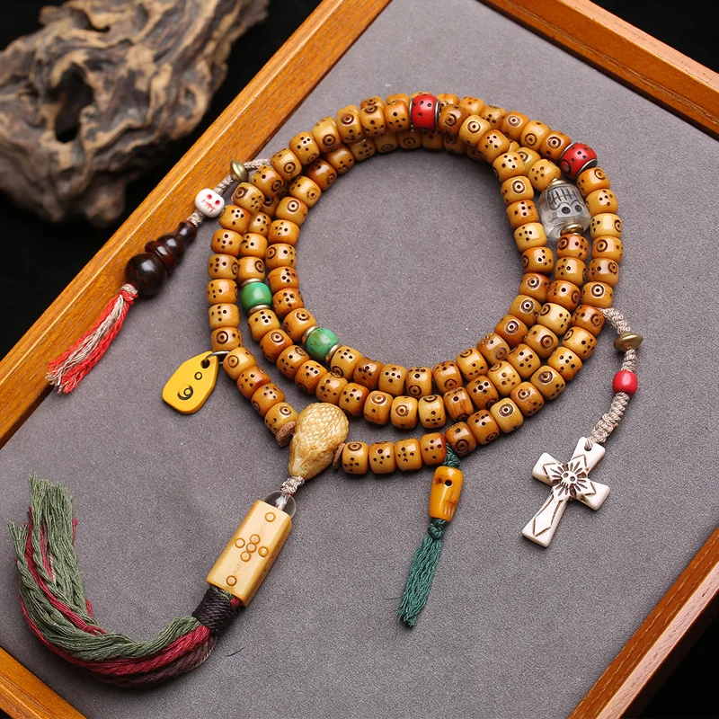 Tibetan-style backflow yak bone bead bracelet with carved mantra symbols,108 beads, prayer beads,hand-worn, tassel, buffalo horn
Tibetan-style backflow yak bone bead bracelet with carved mantra symbols,108 beads, prayer beads,hand-worn, tassel, buffalo horn