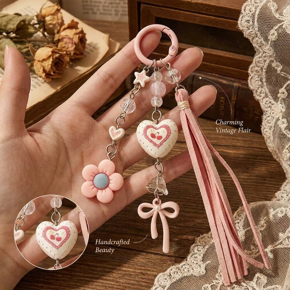 Cute Pink Cherry Heart Phone Charm Sweet Bow Flower Keychain Aesthetic Tassel Beaded Lanyard For Women Girl Bag Accessories
Cute Pink Cherry Heart Phone Charm Sweet Bow Flower Keychain Aesthetic Tassel Beaded Lanyard For Women Girl Bag Accessories