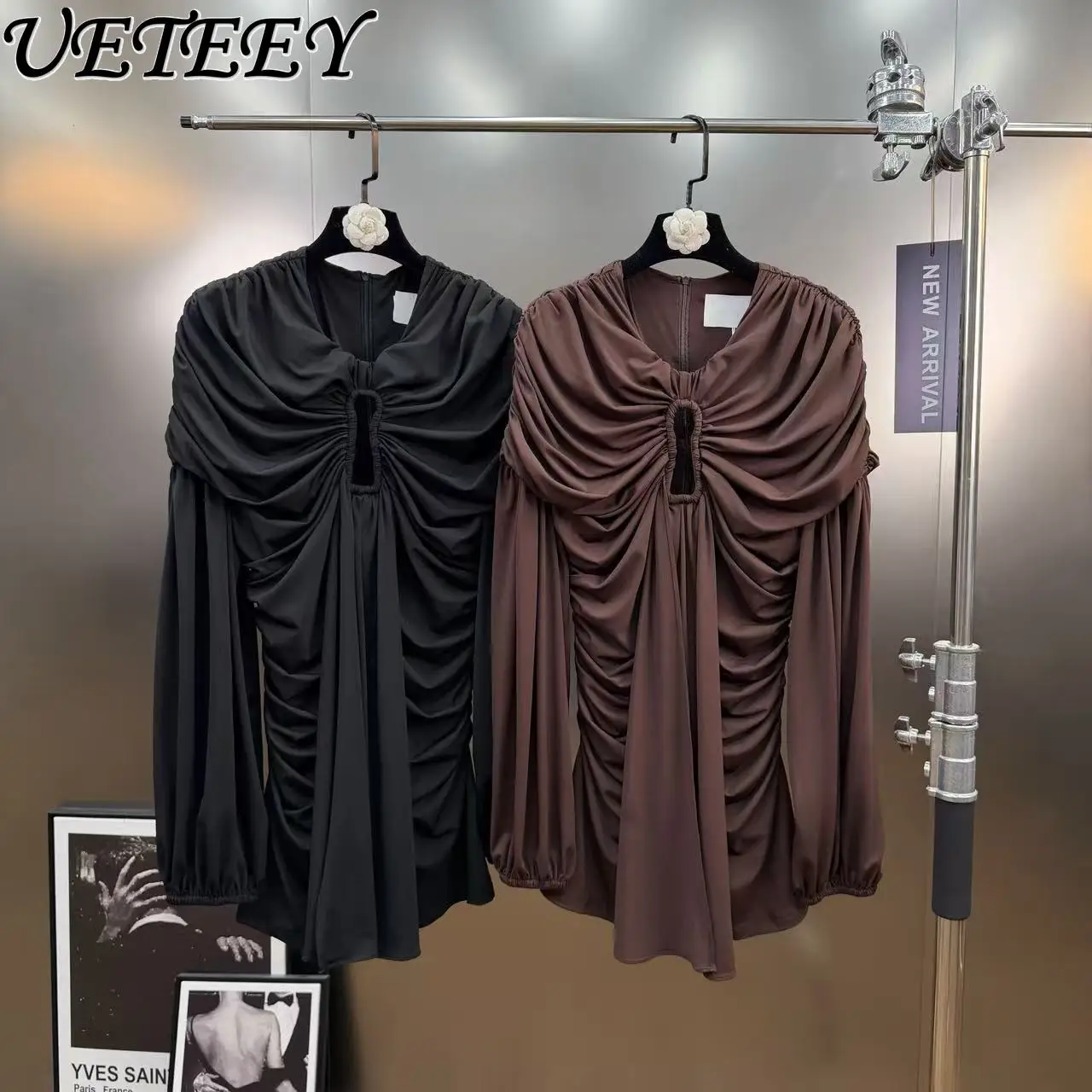 2026 Весенние утягивающие плиссированные топы с длинными рукавами и круглым вырезом с вырезом на груди, однотонная пышная элегантная блузка
2026 Весенние утягивающие плиссированные топы с длинными рукавами и круглым вырезом с вырезом на груди, однотонная пышная элегантная блузка