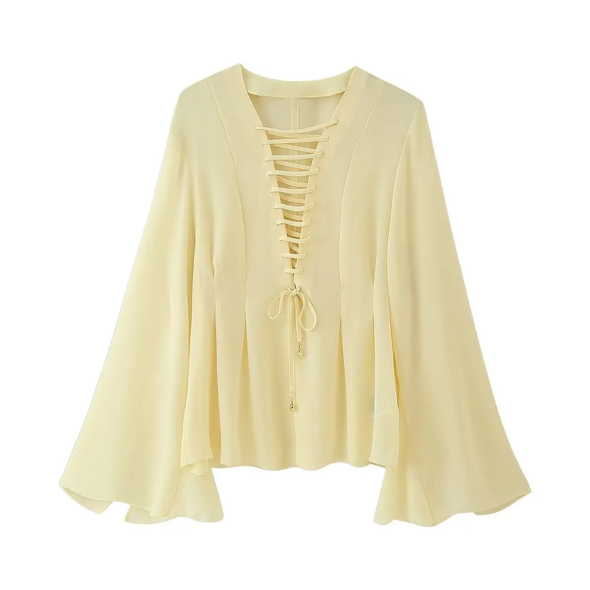 ZBZA Women's Loose Lace-up Shirt V-neck Flared Sleeves Solid Color Casual Simple Irregular Top Spring Summer Female Chic Blouse
ZBZA Women's Loose Lace-up Shirt V-neck Flared Sleeves Solid Color Casual Simple Irregular Top Spring Summer Female Chic Blouse