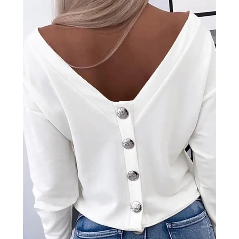 New Fashion Sexy Backless Women's Shirts Long Sleeve Skew Collar Women Blouse Office Lady Clothes White Black Woman Top
New Fashion Sexy Backless Women's Shirts Long Sleeve Skew Collar Women Blouse Office Lady Clothes White Black Woman Top