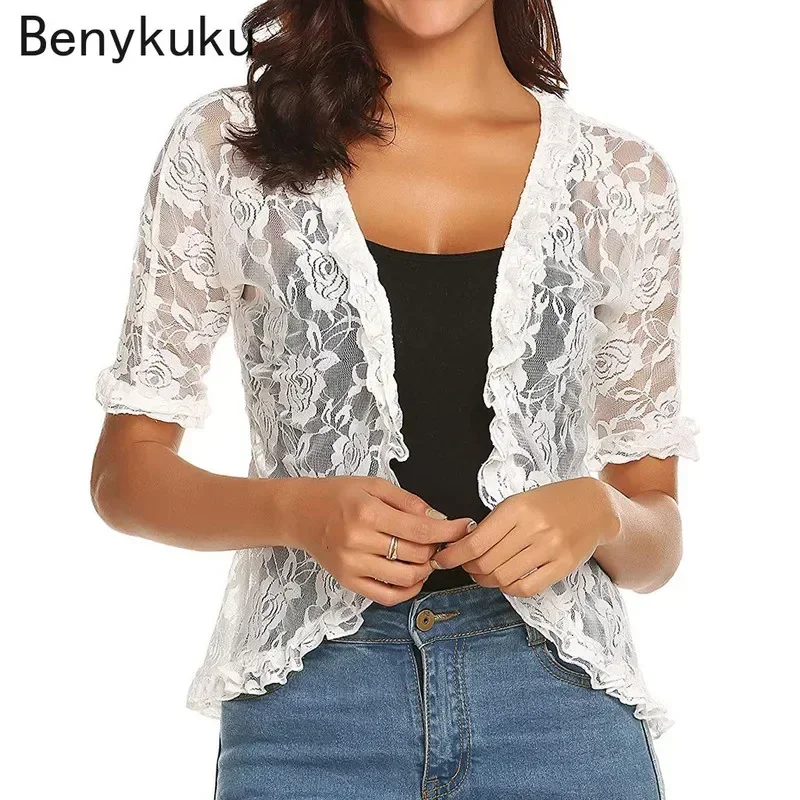 Floral Lace Cropped Top Cardigan Coat Women Summer See Though Half Sleeve Open Stitch Front Elegant Bolero Tops Ladies Shrug
Floral Lace Cropped Top Cardigan Coat Women Summer See Though Half Sleeve Open Stitch Front Elegant Bolero Tops Ladies Shrug