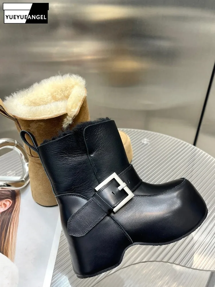 Winter Women Cow Leather Snow Boots Warm Fleece Lining Ankle Boots Round Toe Thick Platform High Top Shoes Belt Buckle Footwear
Winter Women Cow Leather Snow Boots Warm Fleece Lining Ankle Boots Round Toe Thick Platform High Top Shoes Belt Buckle Footwear