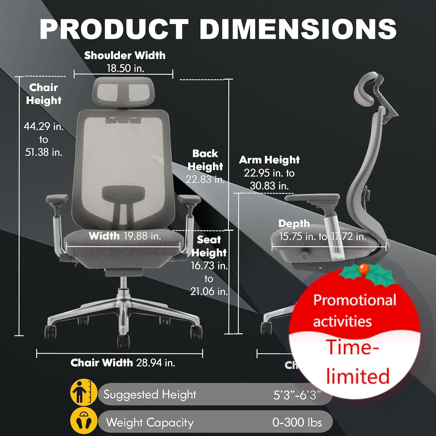 Ergonomic Mesh Office Chair, High Back Executive Desk Chair with Adjustable Headrest, 4D Arm, Slide Seat, Tilt Lock, Lumbar Supp
Ergonomic Mesh Office Chair, High Back Executive Desk Chair with Adjustable Headrest, 4D Arm, Slide Seat, Tilt Lock, Lumbar Supp