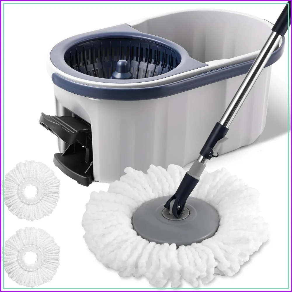 Spin Mop and Bucket System with 180° Rotating Head Telescopic Handle Dual Chamber Floor Cleaning Set 3 Refills Hand-Press & Foot-Pedal
Spin Mop and Bucket System with 180° Rotating Head Telescopic Handle Dual Chamber Floor Cleaning Set 3 Refills Hand-Press & Foot-Pedal