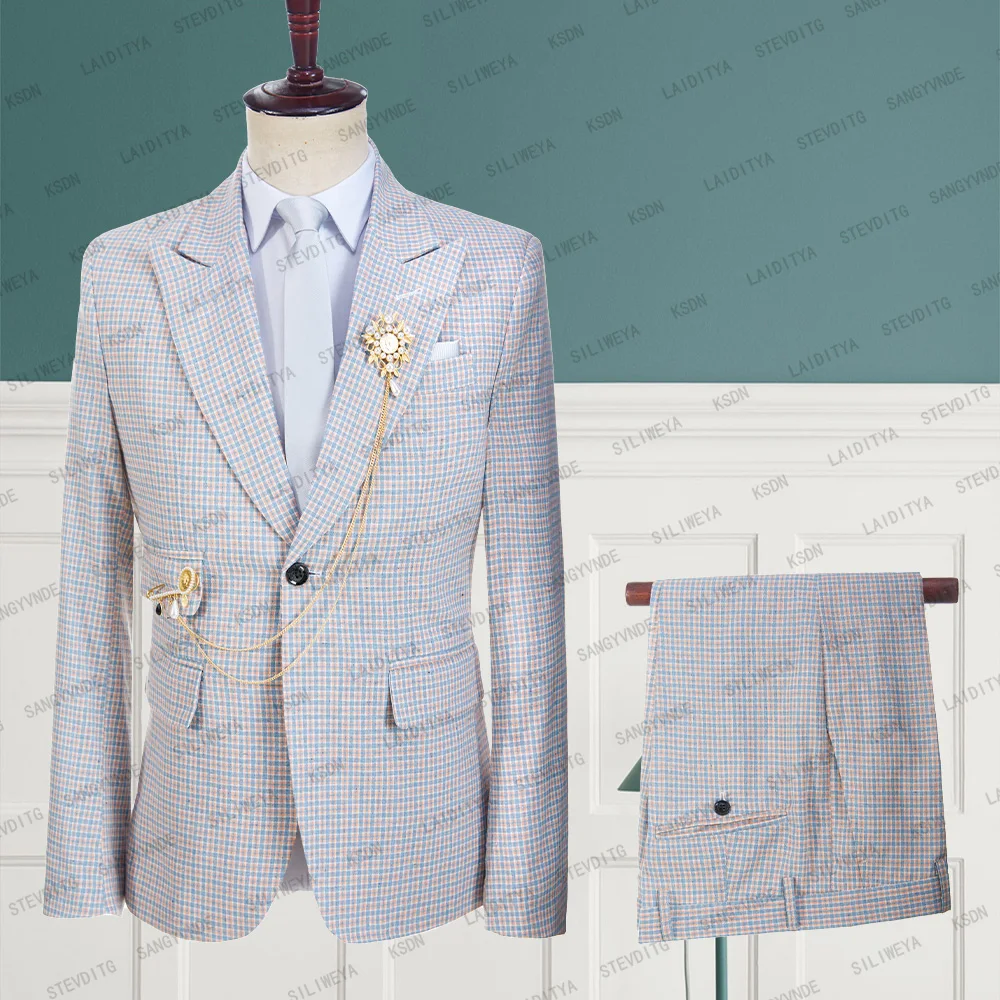 2023 Fashion New Men Casual Summer Boutique Business Orange Blue Classic Plaid Linen Dress Wedding Suits 2 Pcs Set Jacket Pants
2023 Fashion New Men Casual Summer Boutique Business Orange Blue Classic Plaid Linen Dress Wedding Suits 2 Pcs Set Jacket Pants