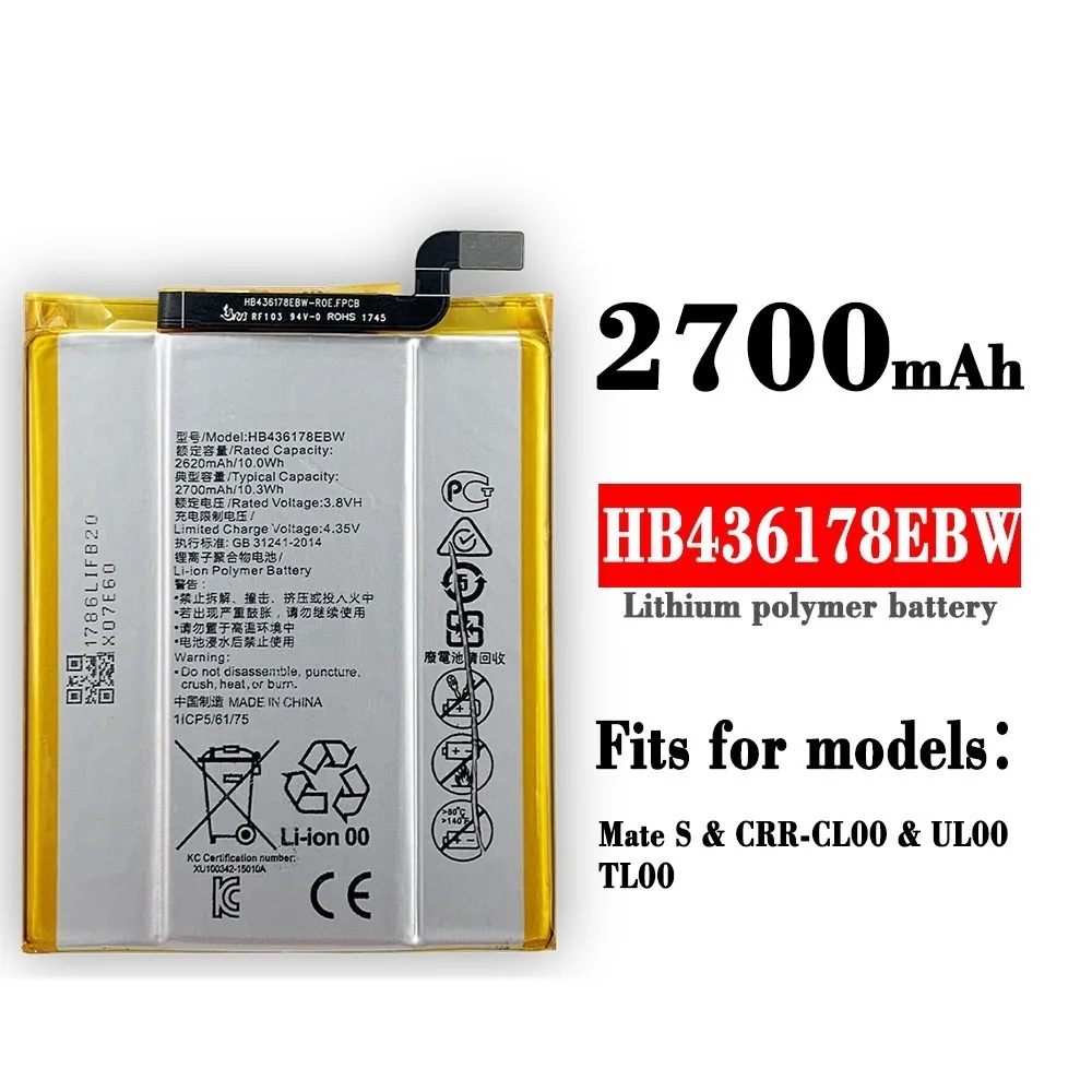 HB436178EBW Mobile Phone Replacement Li-Polymer Battery 2700mAh For HUAWEI Mate S CRR-CL00 CRR-UL00 Batterie Batteries
HB436178EBW Mobile Phone Replacement Li-Polymer Battery 2700mAh For HUAWEI Mate S CRR-CL00 CRR-UL00 Batterie Batteries