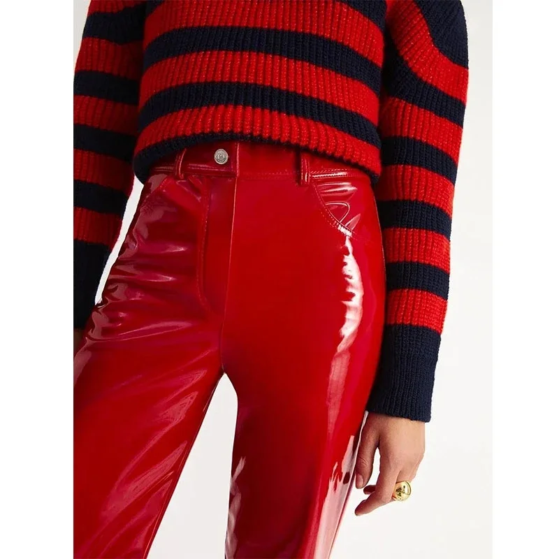 Glossy PVC Straight Leg Pants Women High Waist Shiny Faux Leather Trousers For Nightclub & Daily Wear
Glossy PVC Straight Leg Pants Women High Waist Shiny Faux Leather Trousers For Nightclub & Daily Wear