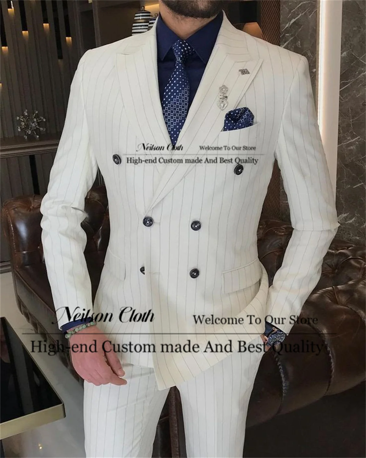 Business Stripe Male Prom Blazers 2 Pieces Sets Double Breasted Groom Wedding Tuxedos Customized Peaked Lapel Costume Homme
Business Stripe Male Prom Blazers 2 Pieces Sets Double Breasted Groom Wedding Tuxedos Customized Peaked Lapel Costume Homme