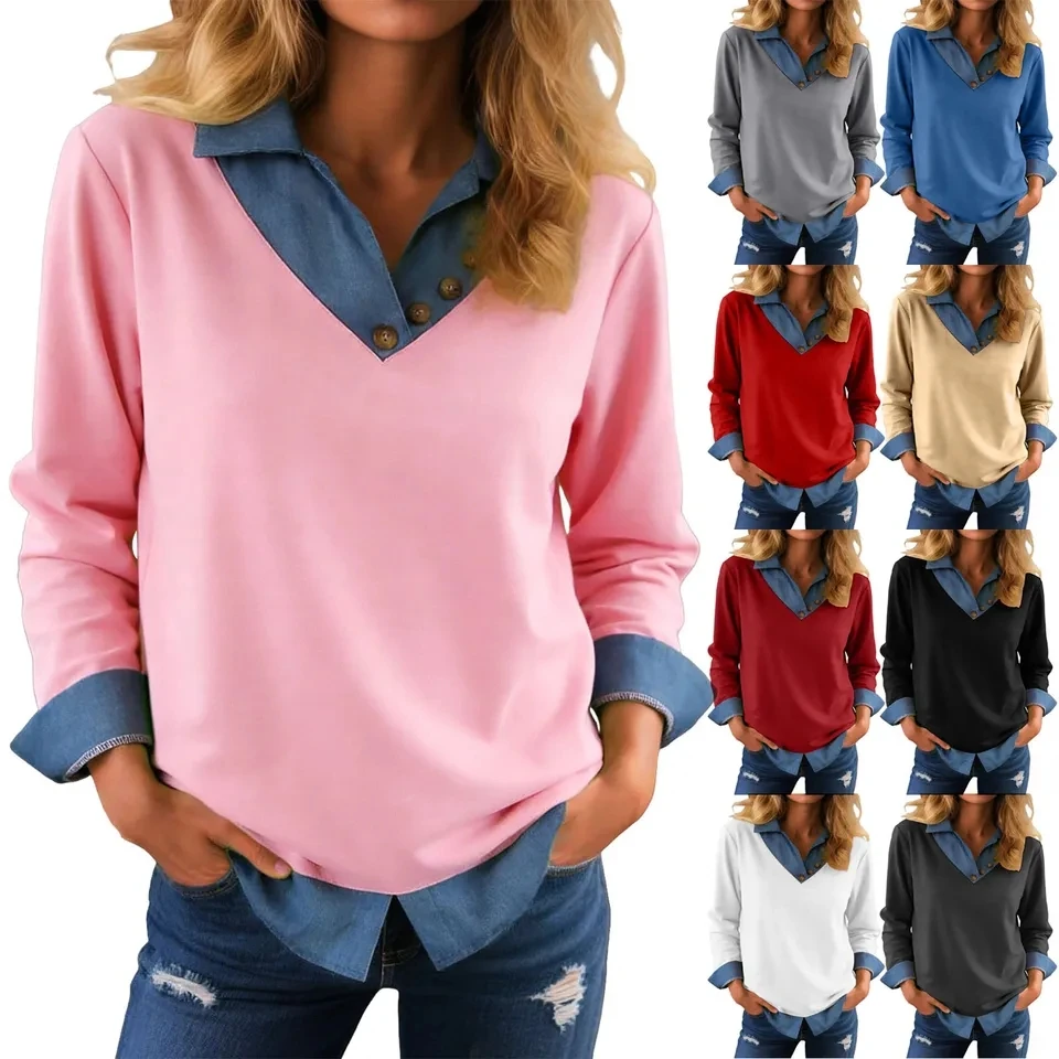 Two-Piece Patchwork Shirts Women's Denim Collar Long Sleeve Lapel Tops Blusas 2026 New Spring Casual Blouse Streetwear
Two-Piece Patchwork Shirts Women's Denim Collar Long Sleeve Lapel Tops Blusas 2026 New Spring Casual Blouse Streetwear