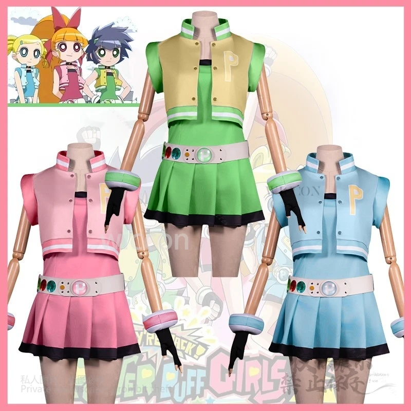 Anime Powerpuff Cosplay Girls Costume Full Set Blossom Buttercup Bubbles Costume Dress With Belt Set Halloween Party Customized
Anime Powerpuff Cosplay Girls Costume Full Set Blossom Buttercup Bubbles Costume Dress With Belt Set Halloween Party Customized