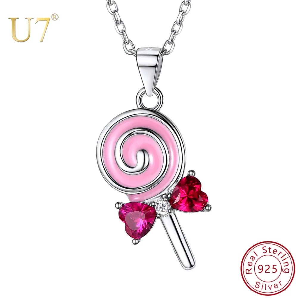 U7 925 Sterling Silver Cute Lollipop Candy Necklaces Gift for Women Girl Kids Pink Cubic Zirconia Crystal Bowknot Jewelry
U7 925 Sterling Silver Cute Lollipop Candy Necklaces Gift for Women Girl Kids Pink Cubic Zirconia Crystal Bowknot Jewelry