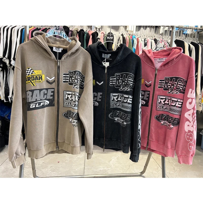Racing Slogan Element Cardigan Double Zipper Hoodie Washed Loose Hooded Jacket Men Women Winter Khkai Black Pink Baggy Pullovers
Racing Slogan Element Cardigan Double Zipper Hoodie Washed Loose Hooded Jacket Men Women Winter Khkai Black Pink Baggy Pullovers