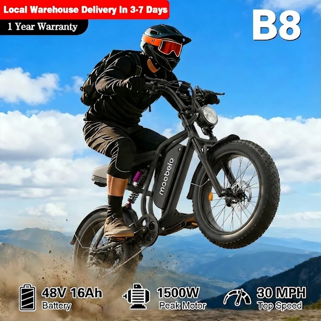 US Stock! Moobelo B8 Ebikes 48V Australia 20" Mountain Electric Bike 30MPH 1500W Peak Motor Full Suspension for Adults Urban Commuter Electric Bicycle with Charger
US Stock! Moobelo B8 Ebikes 48V Australia 20" Mountain Electric Bike 30MPH 1500W Peak Motor Full Suspension for Adults Urban Commuter Electric Bicycle with Charger