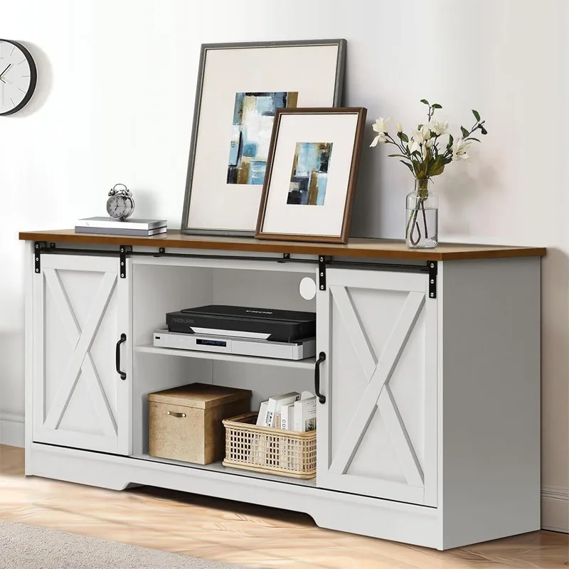 59-inch Farmhouse Rustic Oak and Whitewood Corner TV Stand with 2 Sliding Barn Doors (Maximum TV Size 65-inch) and Adjustable Sh
59-inch Farmhouse Rustic Oak and Whitewood Corner TV Stand with 2 Sliding Barn Doors (Maximum TV Size 65-inch) and Adjustable Sh