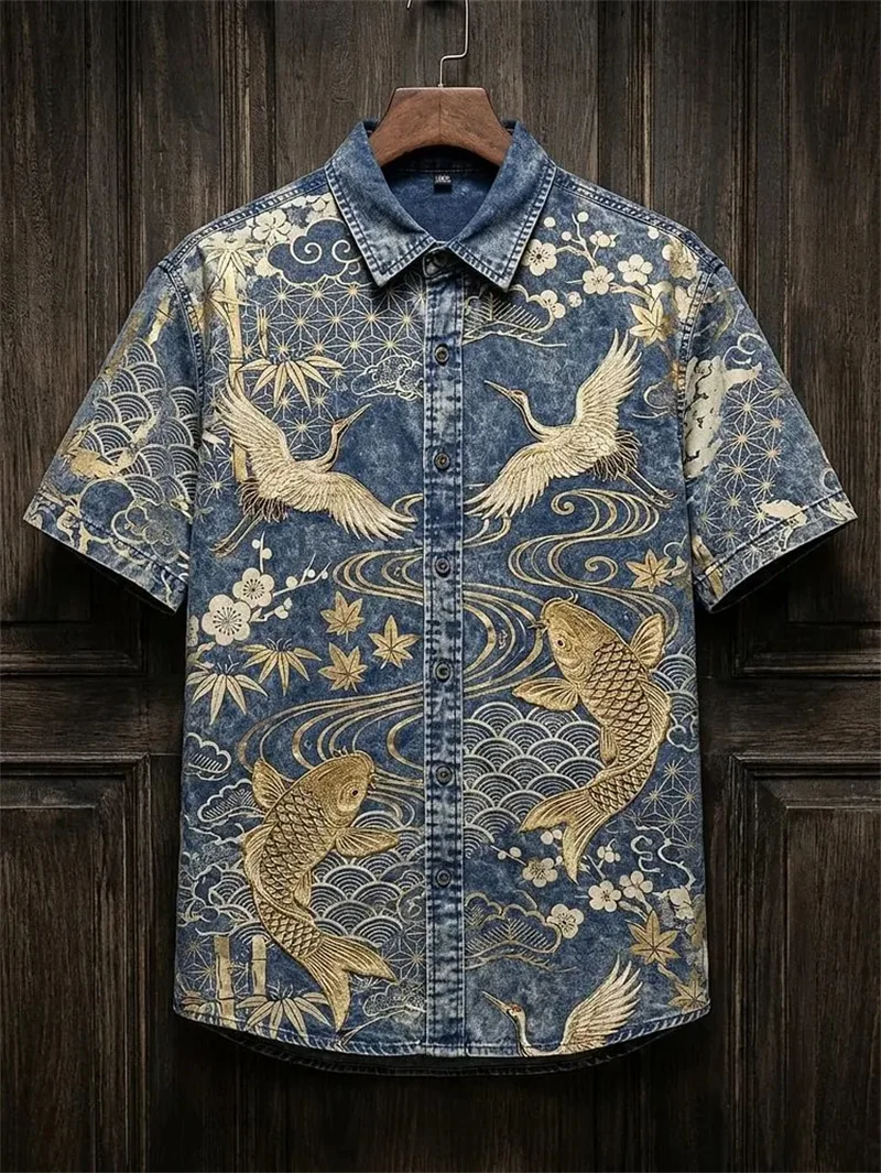 New antique style ink wash shirt made of old ink bamboo calligraphy, seal carving, retro short sleeved shirt
New antique style ink wash shirt made of old ink bamboo calligraphy, seal carving, retro short sleeved shirt