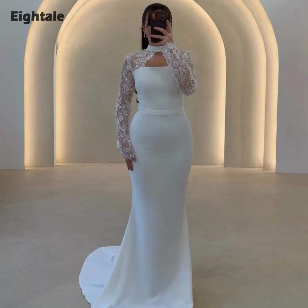 Eightale Arabic Wedding Dress Customized Ivory High Neck Muslim Long Sleeves Lace Mermaid Bridal Gown Bride Party Dress
Eightale Arabic Wedding Dress Customized Ivory High Neck Muslim Long Sleeves Lace Mermaid Bridal Gown Bride Party Dress