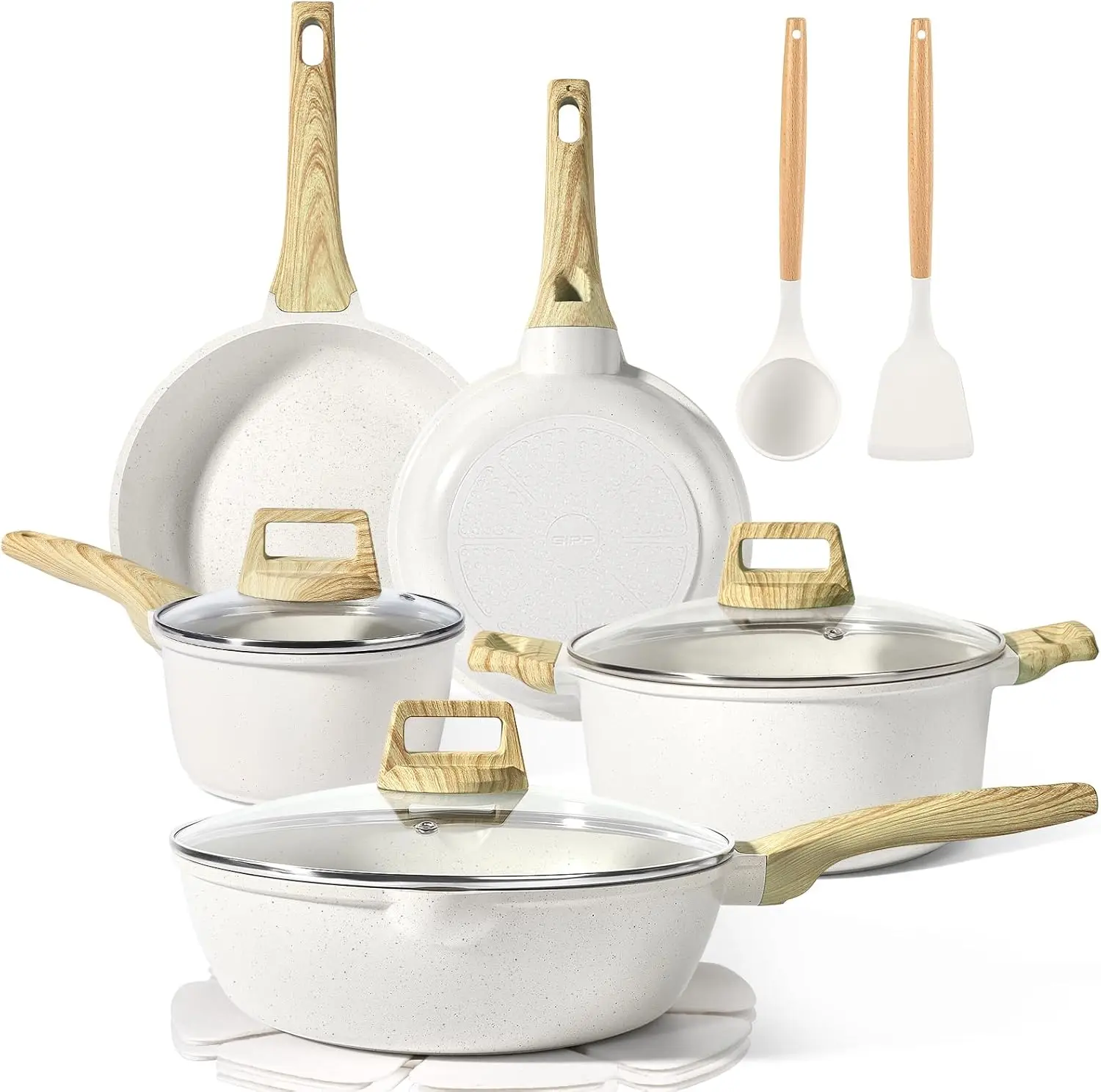 14 Pcs Nonstick Pots and Pans Set - White Granite Cookware with Frying Pans, Saucepans & Silicone Utensils, PFOS & PFOA Free, Induction Compatible
14 Pcs Nonstick Pots and Pans Set - White Granite Cookware with Frying Pans, Saucepans & Silicone Utensils, PFOS & PFOA Free, Induction Compatible