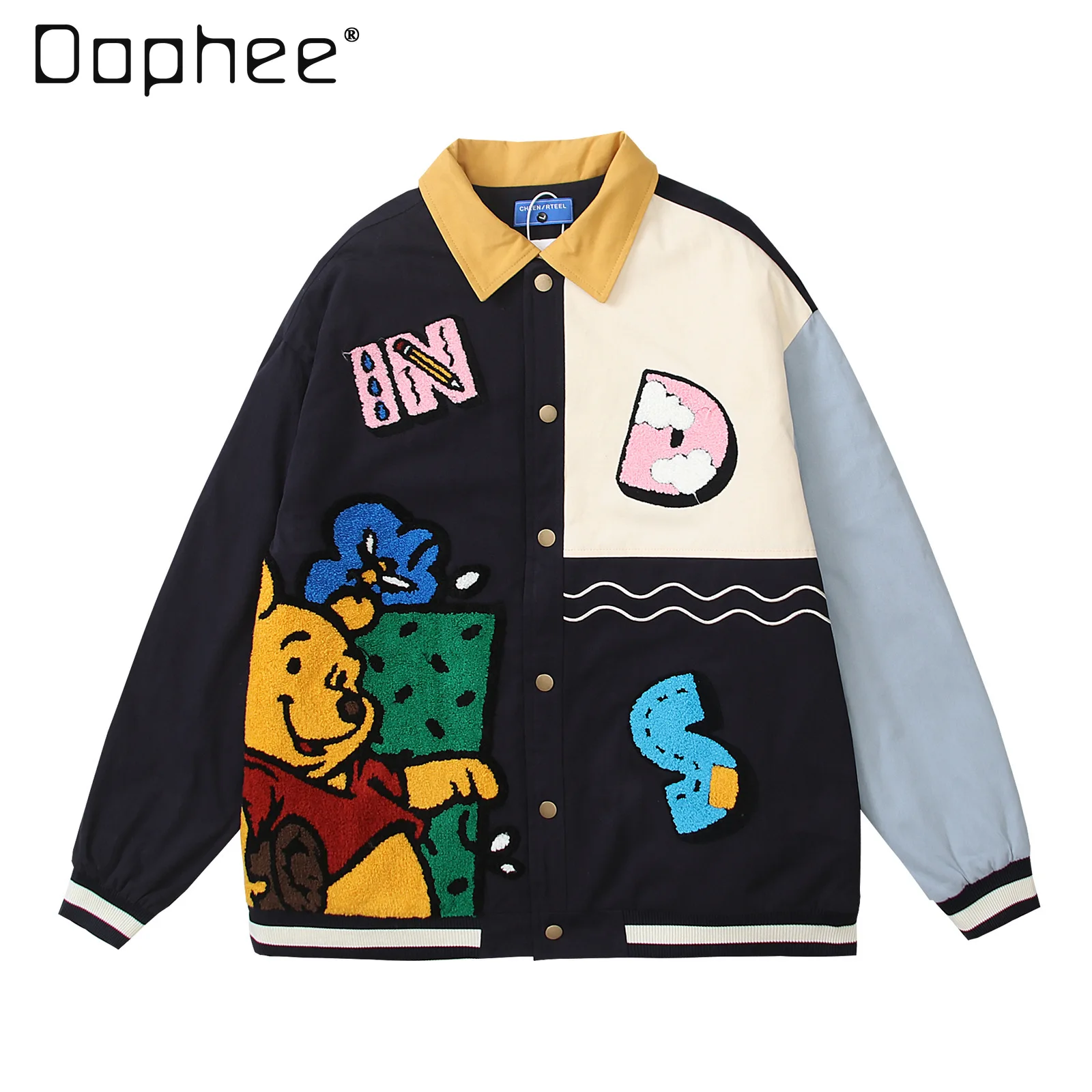 American Retro Stitching Cartoon Embroidered Lapel Jacket Men's and Women's Winter Oversize Personalized Couple Cotton Jacket
American Retro Stitching Cartoon Embroidered Lapel Jacket Men's and Women's Winter Oversize Personalized Couple Cotton Jacket