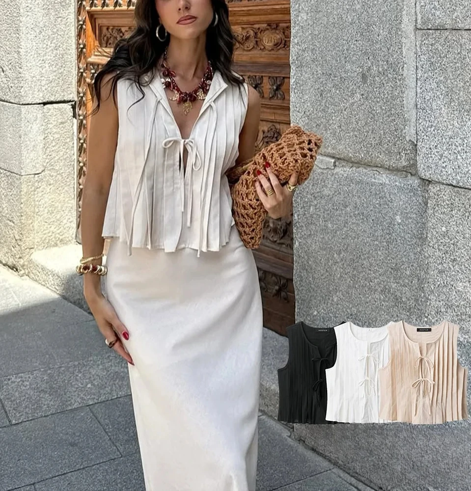 KONDALA Elegant Lace-up Vest Women's Bow Pleated Vest Top 2025 Fashion Summer Fall Holidays Beach Simple Versatile Mujer Vest
KONDALA Elegant Lace-up Vest Women's Bow Pleated Vest Top 2025 Fashion Summer Fall Holidays Beach Simple Versatile Mujer Vest