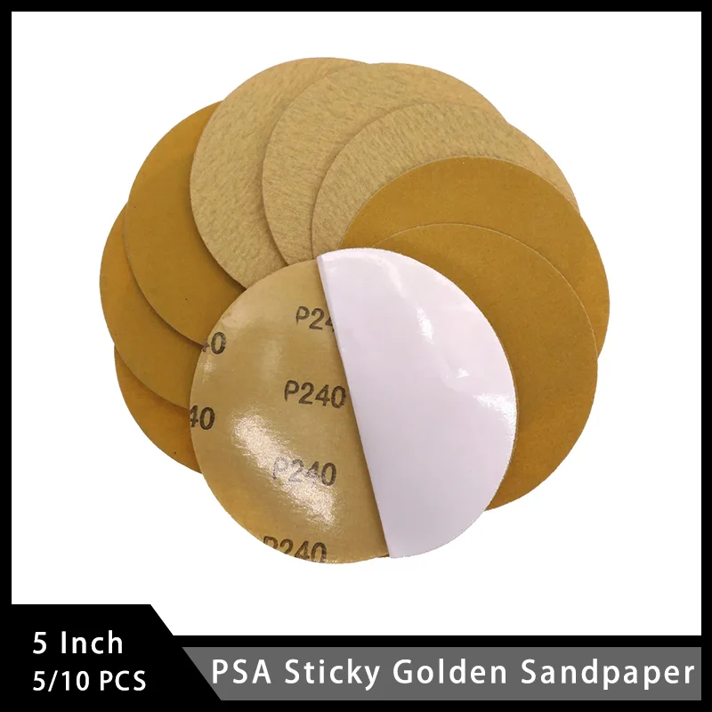 5 Inch 125MM PSA Sticky Golden Sandpaper 5/10 Pcs Abrasive Sanding Disc Aluminum Oxide for Auto Metal Wood Car Glass Polishing
5 Inch 125MM PSA Sticky Golden Sandpaper 5/10 Pcs Abrasive Sanding Disc Aluminum Oxide for Auto Metal Wood Car Glass Polishing