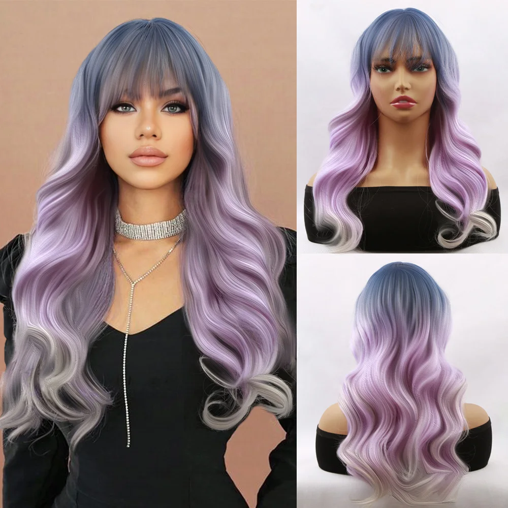 European and American wigs new women's long hair curls purple gradual change color big waves chemical fiber headgear cos
European and American wigs new women's long hair curls purple gradual change color big waves chemical fiber headgear cos