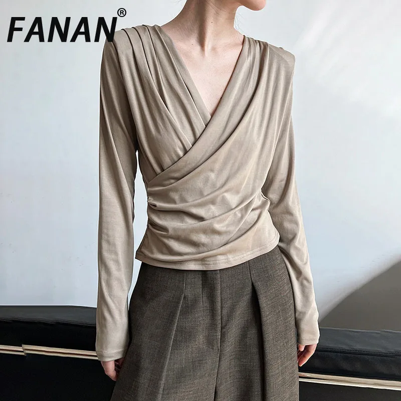 FANAN Minimalism Gathered Waist Pullover Shirts Women's V Neck Long Sleeve Slim Office Lady Blouses Female Tops 2025 Spring New
FANAN Minimalism Gathered Waist Pullover Shirts Women's V Neck Long Sleeve Slim Office Lady Blouses Female Tops 2025 Spring New