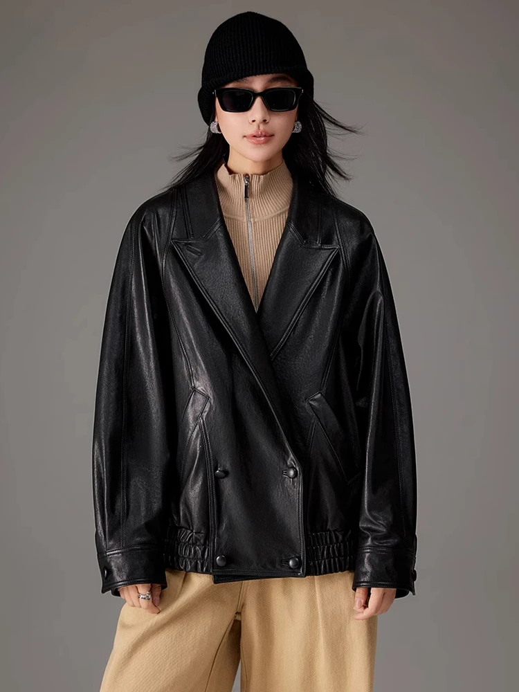 Vintage Short Genuine Leather Motorcycle Bomber Jackets Women Spring Autumn High-end Simple Loose Soft Black Real Sheepskin Coat
Vintage Short Genuine Leather Motorcycle Bomber Jackets Women Spring Autumn High-end Simple Loose Soft Black Real Sheepskin Coat